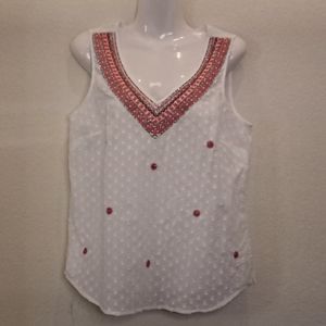 Tribal Embellished Flocked Sleeveless Blouse